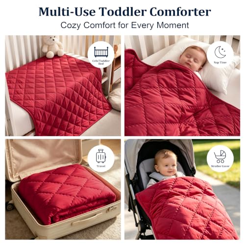 Image of BEDSUM Toddler Quilt 43x60, Microfiber Kids Quilt Toddler Bed, Red | Lightweight Soft Comfort for Toddler Beds, Daycare, Preschool Naps, Boys Girls, Machine Washable All Season Toddler Comforter