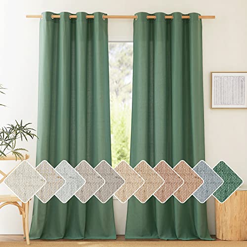 NICETOWN Thick Linen Curtains & Drapes Semi Sheer for Living Room 96 inch Length, Grommet Linen Blend Privacy with Light Filter for Home Office/Farm H