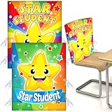 HunnmingRe 2 Pieces Star Student Chair Cover for Kids Colorful Seat Cover for Classroom Star Chair Cover for Classroom Office Home Party School, 18.9 x 15.75 Inches