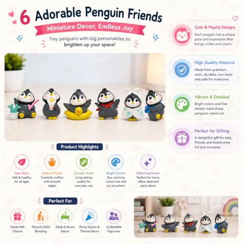 Image of CraftVatika Miniature Showpiece Birthday Gift for Girls Kids, Penguin Showpiece Set of 6 for Home Decor Items, Car Dashboard Items, Table Decoration Items, Valentine Day Gift for Girlfriend