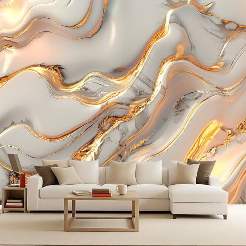 Carta da Parati Fotografica Dorato Marmo Geometrico Righe 150x105 cm Non Tessuto Opaco Effetti 3D Murale Moderna Poster Decor da Parete Per Soggiorno Ufficio Camera dei Bambini Muro di Sfondo