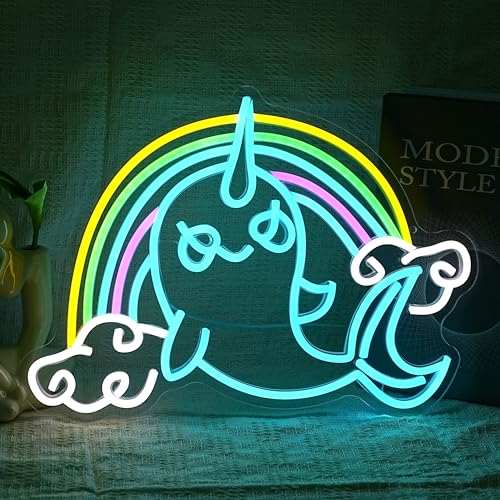 BNEMCEZH Rainbow Narwhal Neon Sign Dreamy Narwhal Led Sign Dimmable