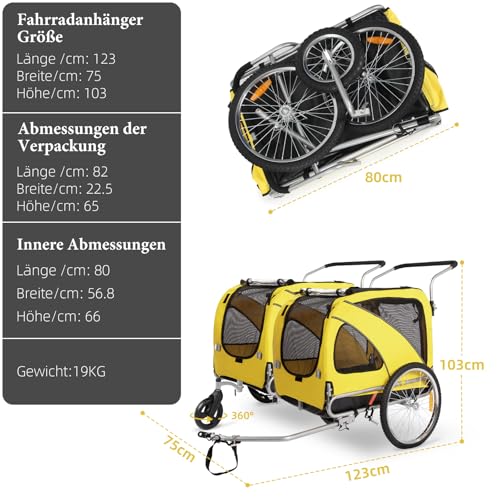 Fiximaster XL Hundeanhänger Fahrrad & Jogger 2-in-1 mit Handbremse und Reflektoren, stabiles 600D Oxford-Gewebe, Hundetransporter bis 40 kg (Blau)