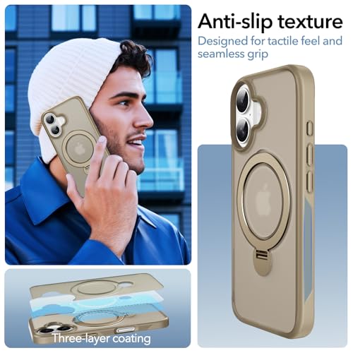 Funda para iPhone 16 con soporte magnético giratorio 360 y anillo integrado Anqrp 6