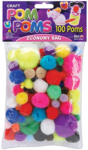 Pepperell Pom-Poms, Assorted, 100-Pack