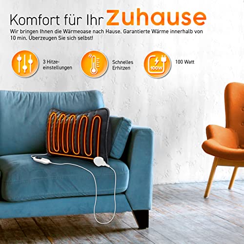 sinnlein Heizkissen elektrisch mit Füllung 100W für Rücken Schulter Nacken Bauch | Wärmekissen mit 3 Temperaturstufen & Abschaltautomatik (Anthrazit)