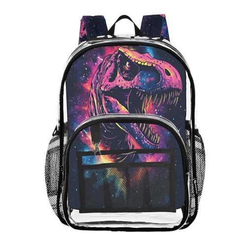 Space Neon Dinosaur Clear Backpack Heavy Duty See Through Transparent PVC BookBag for Kids Boy Girl School Work