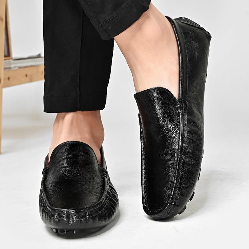 Men's Loafers Shoes Round Toe Solid Color Driving Style Loafer Vegan Leather Flat Heel Lightweight Flexible Casual Fashion Slip On4