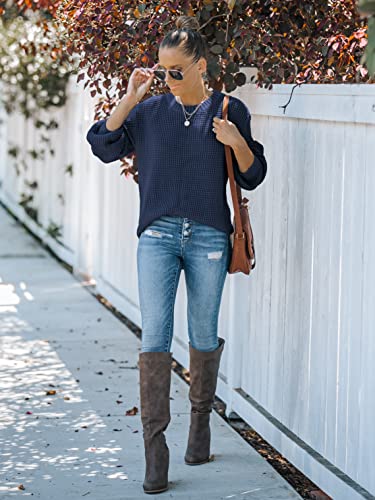 Image of MEROKEETY Women's Fall Long Sleeve Waffle Knit Oversized Sweater