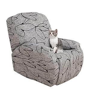 Jaotto Housse de Fauteuil Relax Extensible 1 Place, Housse de Fauteuil Relax Inclinable Electrique, Couverture de Chaise Canapé Relax avec Poche, Protecteur pour Fauteuil Inclinable,Style Gris