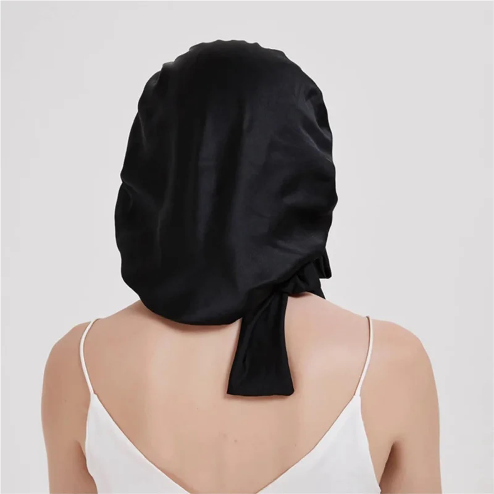Seidenhaube Haarpflege Maulbeerseide-Schlafmütze for Frauen, große Schlafmütze mit breitem elastischem Bindeband for lockige Dreadlock-Zopf-Haarpflege(Black)