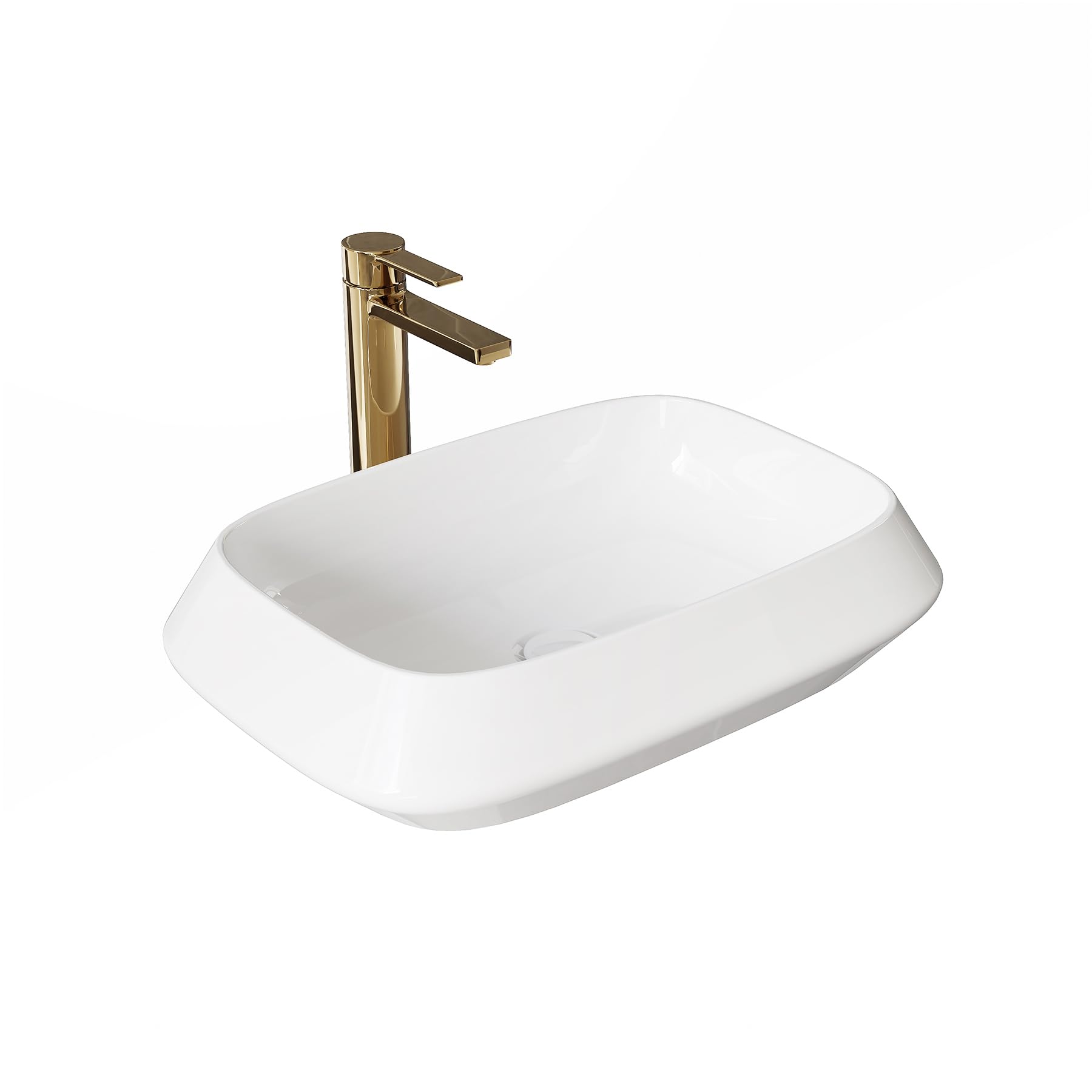 HOROW Lavabo da bagno, bordo sottile, lavabo da appoggio, moderno | Lavabo rettangolare bianco senza foro per rubinetto, piccolo lavandino per ospiti WC bagno, 52 cm
