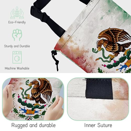 Image of Vintage Mexico Flag Car Trash Bag,Hanging Drawstring Car Garbage Bag,Waterproof Canvas Car Back Seat Organizer with Adjustable Buckle,for Vehicles,SUVs,Camping,Road Trips