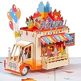 Paper Love Happy Birthday Card, 3D Ice Cream Truck Pop Up Birthday Card, For Boys and Kids - 5'x7' Cover - Includes Envelope and Note Tag