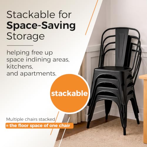 Image of Metal Dining Chairs with Backrest, Stackable, Matte Black, 12 Pack | Easy Assembly, Non-Slip Feet, 330 lb Capacity, Kitchen, Restaurant, Cafe, Pub, Covered Patio