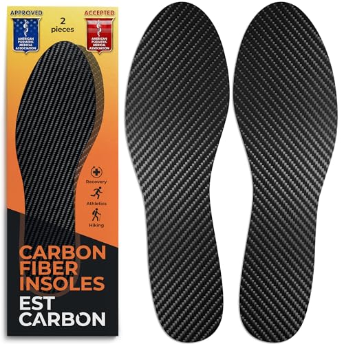Image of Carbon Fiber Insoles - 1 Pair, Men 4-4.5, Women 5-5.5 | EstCarbon unisex shoe insert, foot plate for Turf Toe, Hallux Rigidus, Flat Feet, Plantar Fasciitis, Mortons Extension