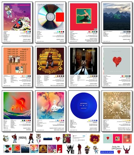 CanlyArt Kanye Poster 12 Pcs, 8 * 11 inch, with 25 Pcs Stickers, West Album Cover Posters for Room Aesthetic, Album Covers Design For Music Wall Decor, Room Decor Posters for Fans Unframed