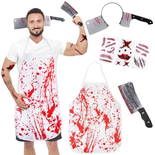 Moiuguli Halloween Costumes for Men Halloween Apron Mens Butcher Costume Ideas Male, 1 Apron, 2 Butcher Thru Head Toy