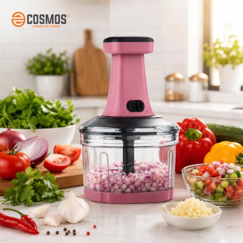 Image of E-COSMOS Food Chopper 800ml, 4 Blade Steel Large Manual Hand-Press Vegetable Chopper Mixer Cutter to Cut Onion, Salad, Tomato, Potato (Dusty Blush)