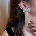 Wiwpar Long Fashion Bow Tassel Earrings Full Diamond Earrings Rhinestone Long Tassels Dangle Earrings Silver for Women