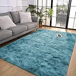 BedLooms Rugs Living Room Large 160x230 cm – Tie-Dye Teal Area Rugs for Bedroom Non Slip – Modern Super Soft Plush Carpets Fluffy Shaggy Rug for Lounge, Dining Room – Non Shedding Bedside Rug