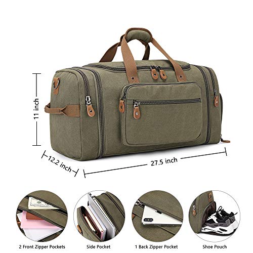 Plambag Travel Duffle Bag with Shoe Compartment 60L Canvas Duffel Overnight Weekend Bag(Army Green)