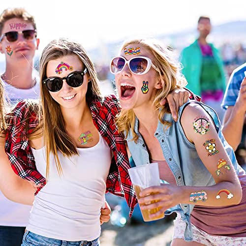 Hippies Temporary Tattoos 70'S Love And Peace Summer Mixed Styles Tattoos Stickers Birthday Party Decorations Favors For Kids Girl Women Hand Wrist Body Art (79 Styles) #TOP1