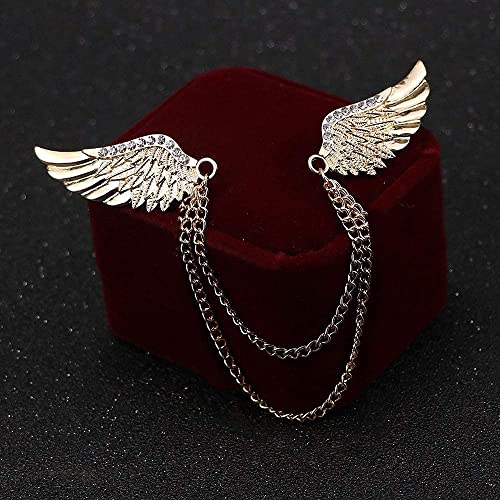 Angel Wings Tassel Chain Brooch Collar Pins. Rhinestone Metal Feather Lapel Pin, Suit Coat Breastpin for Women Men's Accessories4