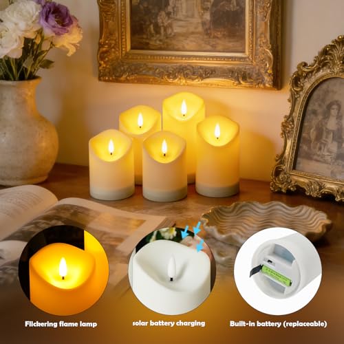 Image of Nimiko Solar Outdoor Waterproof Flameless Candles - 5 Pack Solar & Battery Operated LED Candles, White (D3.25 inch x 4 inch /5 inch /6 inch Assorted Heights) for Garden, Patio, Outdoor Decoration