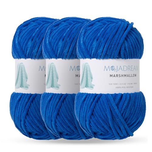 MOJADREAM Marshmallow Yarn 3PCS 3.5oz Soft Chenille Yarn for Amigurumi Baby Blanket Yarn: No Shedding Soft Easy to Knitting and Crocheting Bulky 5# Yarn 3 Skeins of 100g (Princess Blue)