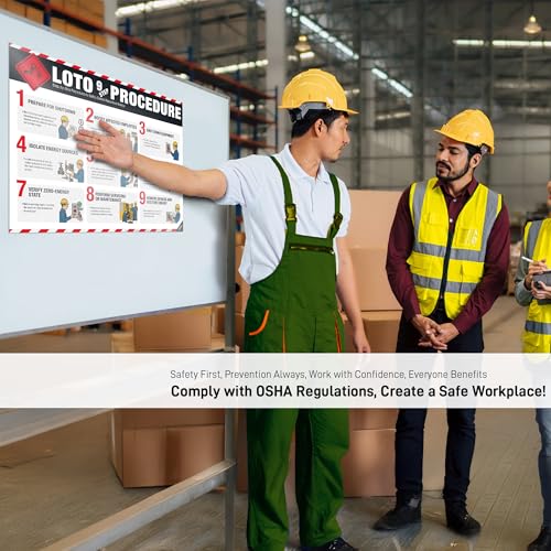 Image of LOTO 9-Step Procedure Poster - OSHA Lockout Tagout Hazardous Energy Control Chart, Step-By-Step LOTO Training Guide for Industrial Safety, Maintenance & OSHA Compliance