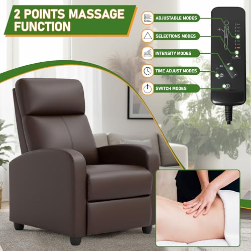 Image of PayLessHere Recliner Chair Single Reclining Sofa Home Theater Seating with Lumbar Support and Padded Backrest for Living Room and Bedroom (Leather, Brown-Massage)
