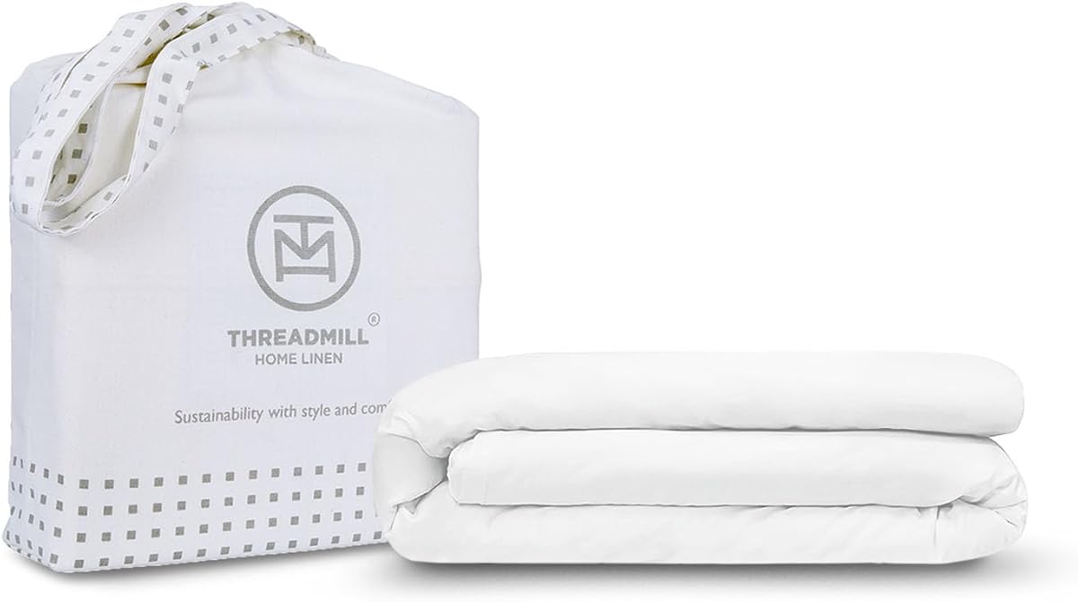 Threadmill White Cotton Duvet Cover Queen Size, Breathable Comforter Cover, Soft 1-Piece Cotton Queen Duvet Cover Hotel Style Light Weight with Strong Button Closure & Corner Ties, Fits Full Duvet