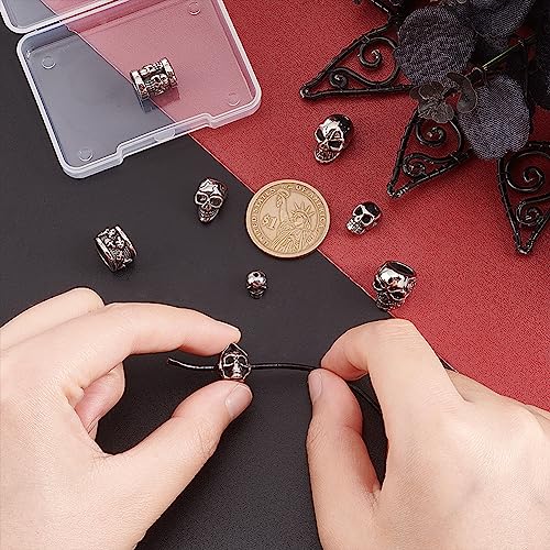 UNICRAFTALE about 8Pcs 8 Style Skull Beads Stainless Steel Spacer Beads Antique Silver Skull Head Loose Beads 1.5~8.5mm Hole Skull European Beads Metal Beads for Jewelry Making DIY Bracelet Necklace - Image 2