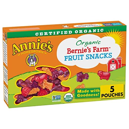Annie's Organic Bernie's Farm Fruit Snacks, Gluten Free, 5 Pouches, 4 oz.