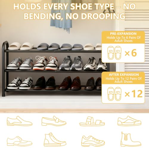 Étagère à chaussures extensible en métal meuble de rangement réglable noir