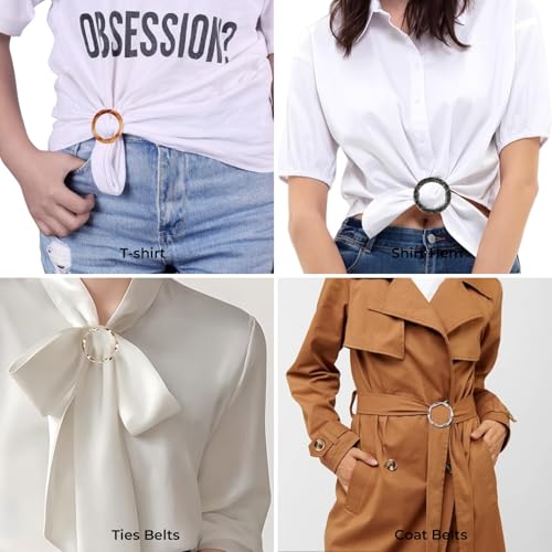Image of 12PCS Scarf Ring Clip -Shirt Tie Clips,Waist Cinch Clip Buckle,Clothes Tightener Clip,Clothes Corner Knotted Button For Womens Clothing Accessories