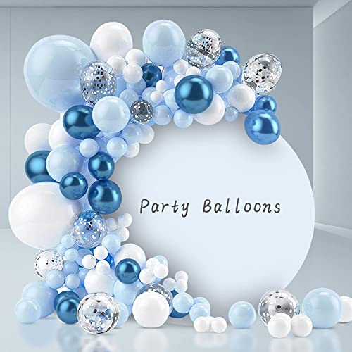 Blue Balloon Garland Arch Kit, 152 Pcs Blue White Balloons arch kit with Silver Confetti Balloon for Birthday Anniversary Festival Party Decorations - Image 5