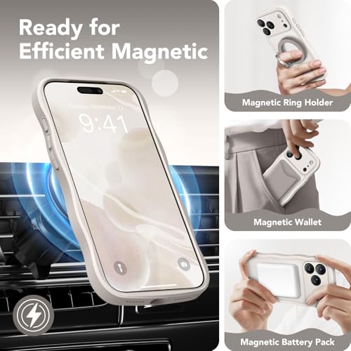 CAPRARO Magnetic for iPhone 17 Pro Case for Women Girls, Upgraded [Full Camera Protection] [Compatible with MagSafe] Cute Wave Translucent Matte Phone Case for iPhone 17 Pro, Stone by CAPRARO - Image 2
