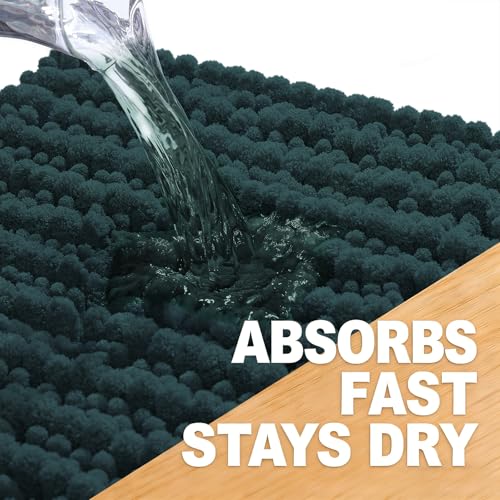 Image of OLANLY Long Bathroom Rugs Runner 59x24, Thick Soft and Absorbent Chenille Bath Mat, Non-Slip, Machine Washable Quick Dry Bath Rugs for Tub Shower Floor, Home Decor Accessories, Blackish Green