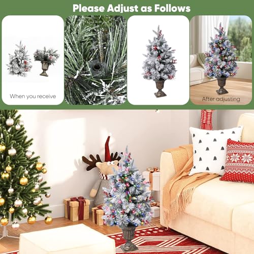 Pre-lit Potted Christmas Tree, 2-Packs Flocked Snow Xmas Tree with 100 Color Led Lights, 8 Modes, PE Christmas Decoration for Home, Office, Easy Assembly - Image 4