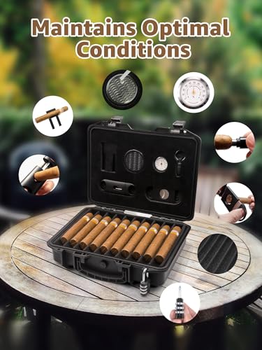 Cigar Humidor Case | Lockable, Waterproof, Crushproof, Airtight | Holds 20 Cigars | Durable, Portable Travel Cigar Humidor Kit for Aficionados - Image 6