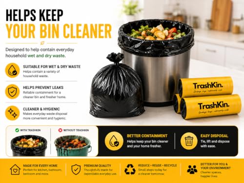 Image of Garbage Bags Medium 19x21 Inches, 30 Bags, Black, 1 Rolls