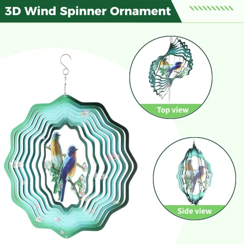 3D Wind Spinners, 2 Pcs 3D Stainless Steel Bird Sculptures Ornaments For Garden Decor, 12’’ Large Bird Hanging Spinners With 360°Swivel Hooks, Garden Art Wind Spinners For Outdoor & Indoor #TOP3