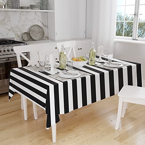 Peony Man 2 Pieces Black And White Striped Tablecloth Plastic Stripe Table Cover Waterproof Rectangle Tablecloth For Holiday Party Picnic Decoration thumb #4