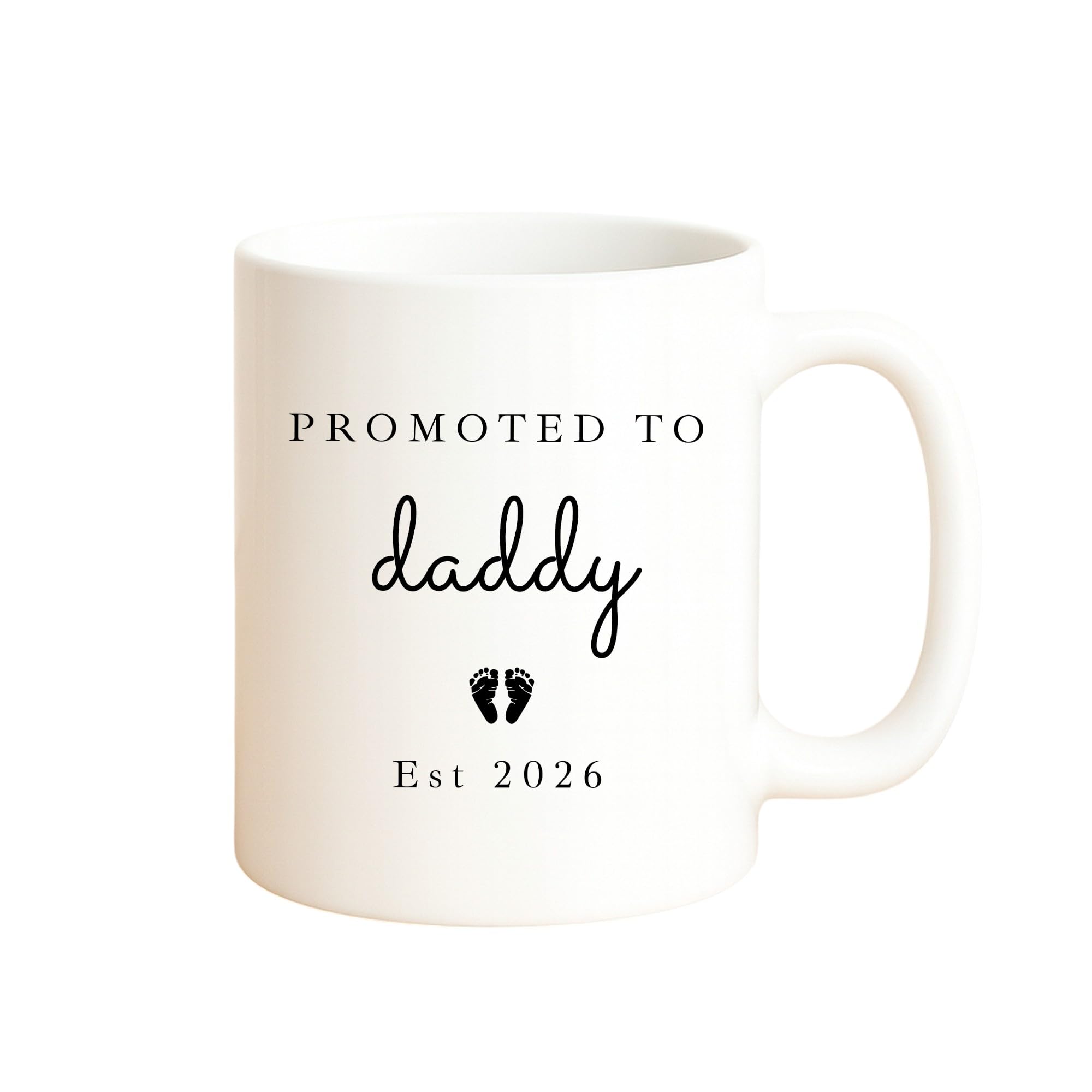 allaboutthebump Personalised Promoted to Mummy & Daddy Est. Year Ceramic Mug Set – Pregnancy Announcement Mugs with Baby Feet, New Parents Gift, Baby Reveal, Baby Shower Keepsake (White Mug: Daddy)