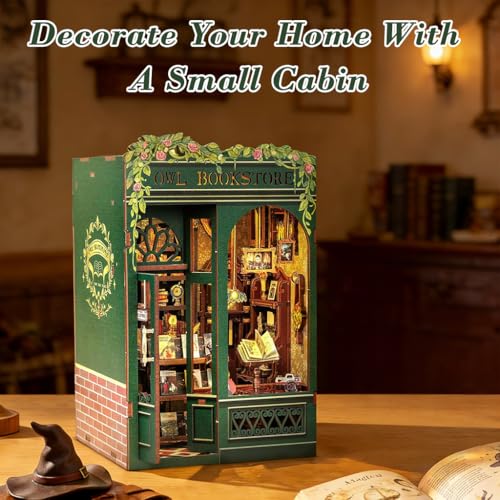 Image of PATPAT Owl Bookstore DIY Miniature House Kit Book Nook Kit, Wooden Doll House for Adults, 3D Wooden Puzzle Bookshelf Decor, for Christmas, Birthday, Anniversary