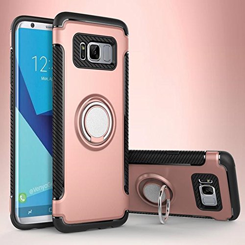 Inspirationc Lozeguyc Galaxy S7 Edge Magnetic Car Phone Stand Case, 2 in 1 Shockproof 360 Degree Rotating Ring Stand with Rubber Case for Samsung Galaxy S7 Edge-Rose Gold