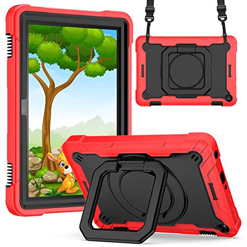 ^ubgPCP[X Amazon New Fire HD 8.0 2020 2020 2020ȊȑϏՌ̌SȁAho360x]@\OObvuPbg obNP[XJo[ (Color : RED+BLACK)