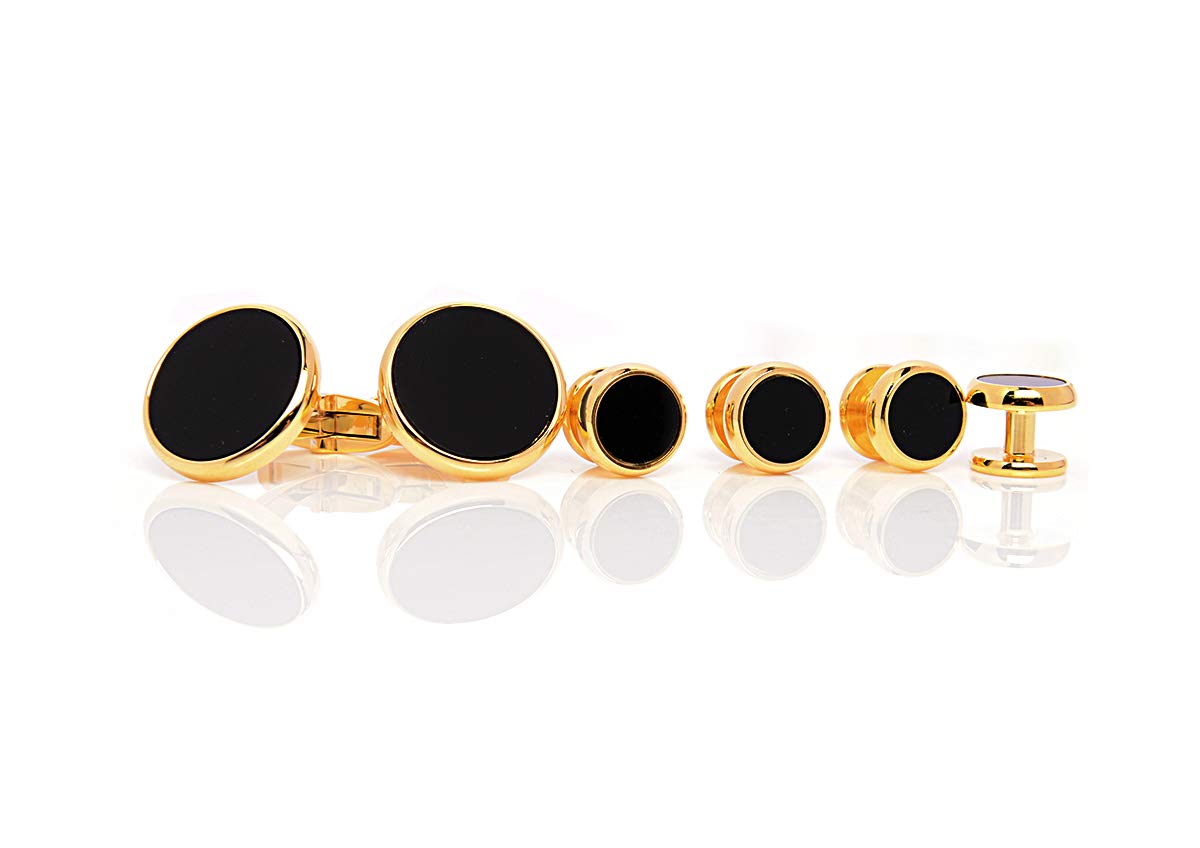 EXCY FORMAL COLLECTIONOnyx Cufflinks and Studs Set for Men's Tuxedo Shirts